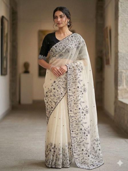 Vastrangan simple white saree woman clothing wholesale